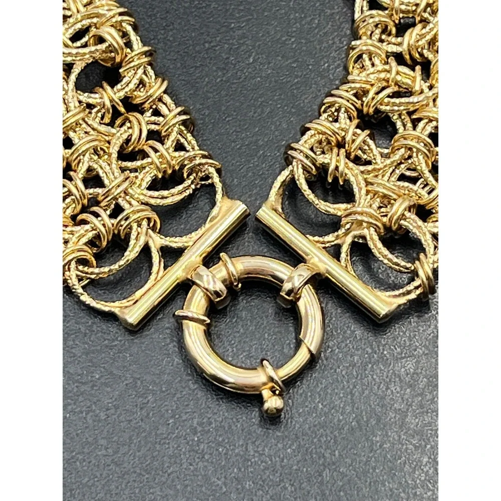 OT Turkey Vintage 925 Gold 14k Vermeil Wide Woven Mesh Bracelet Size 7.5 (15g)